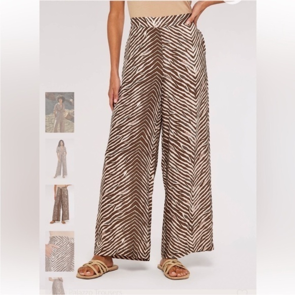 Apricot Highrise Brown & Creme Zebra Print Flowy Pants Size 6 / Small